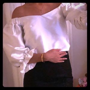 Re:named White Satin Off-Shoulder Blouse
